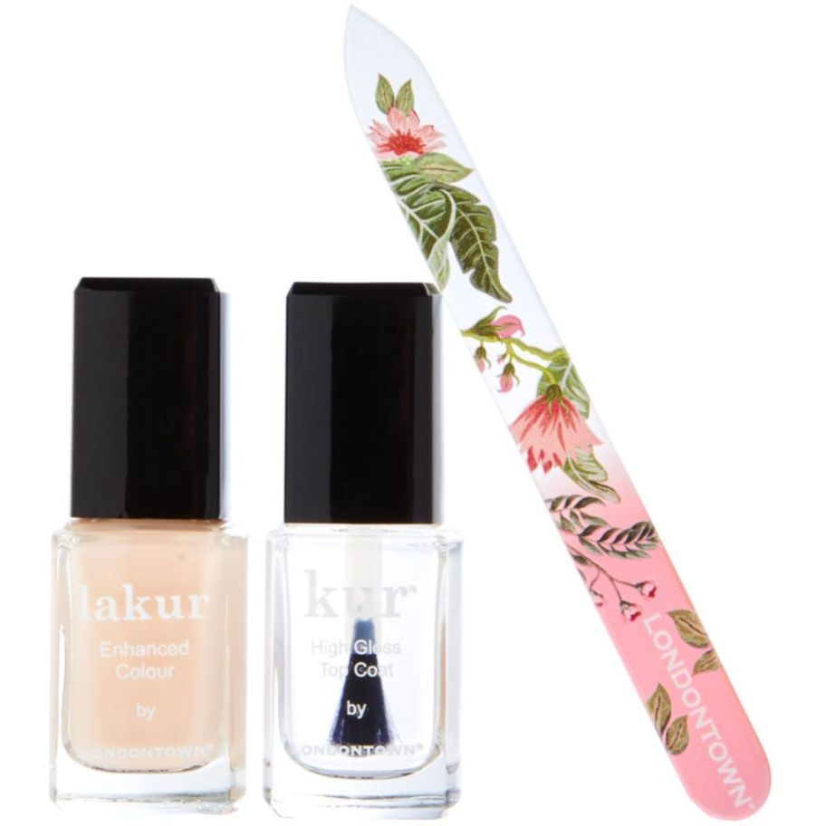 Londontown 3-piece nail set includes a bottle of polish, a topcoat and a nail file