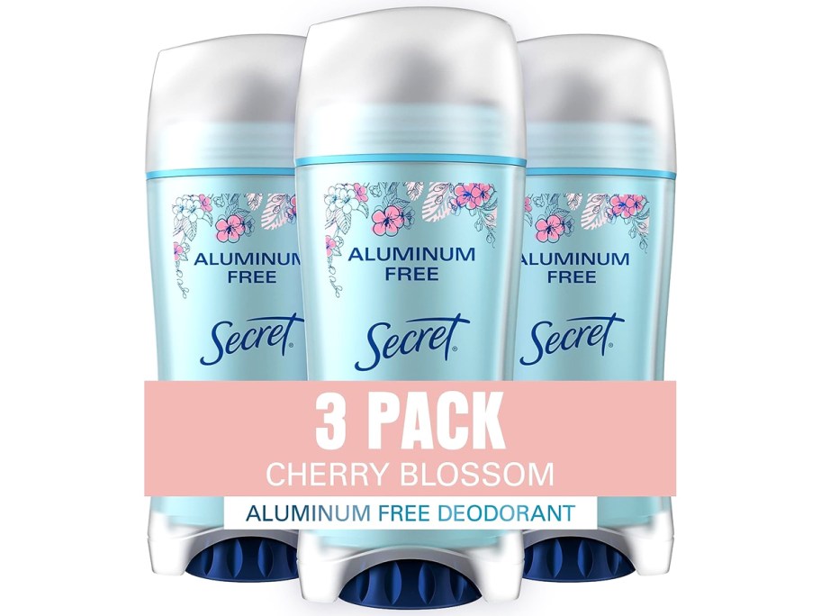 three sticks of Secret Aluminum Free Deodorant in Cherry Blossom scent