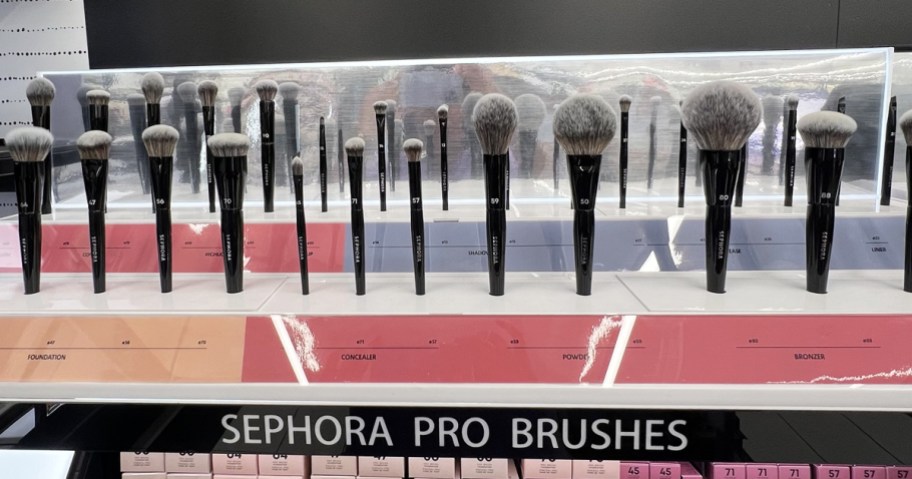sephora pro brushes on display in store