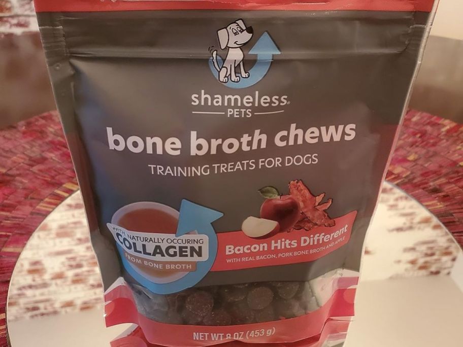 A bag of Shameless Pets Bone Broth Chews