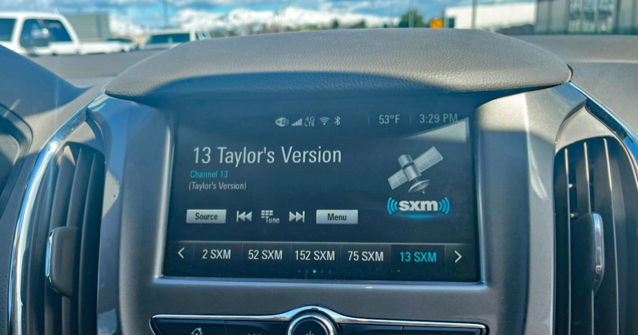 SiriusXM channel 13 Taylor's version on screen in car