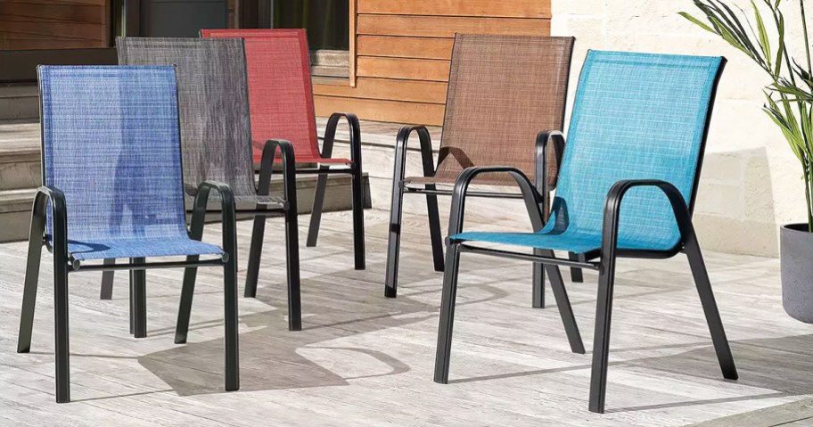 patio sling chairs in various colors