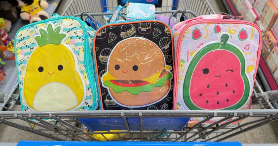 3Squishmallows Lunch Boxes at Walmart in a cart