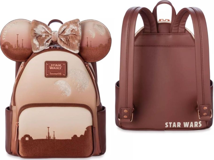 Stock images of front and back view of Star Wars Sands of Tatooine Loungefly Mini Backpack