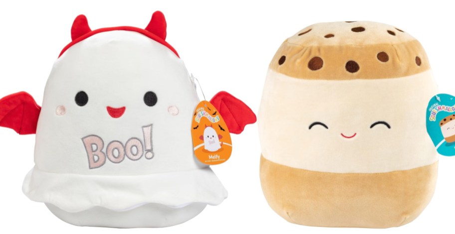 Stock image of Squishmallows in vampire halloween and cookie sandwich