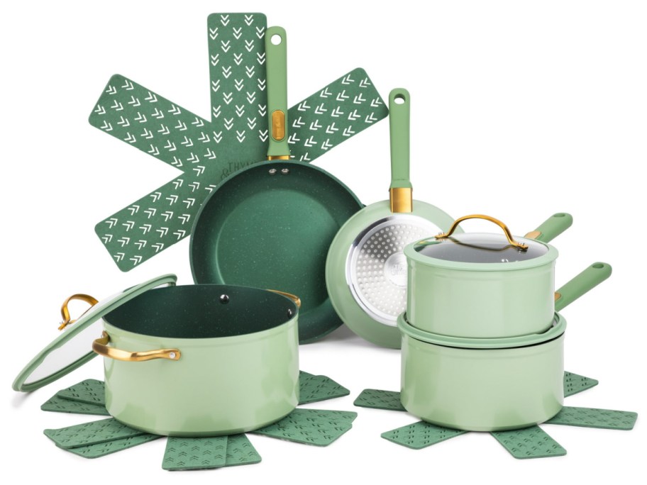 Stock image of Thyme & Table Granite 12-Piece Cookware Set Non-Stick in Green