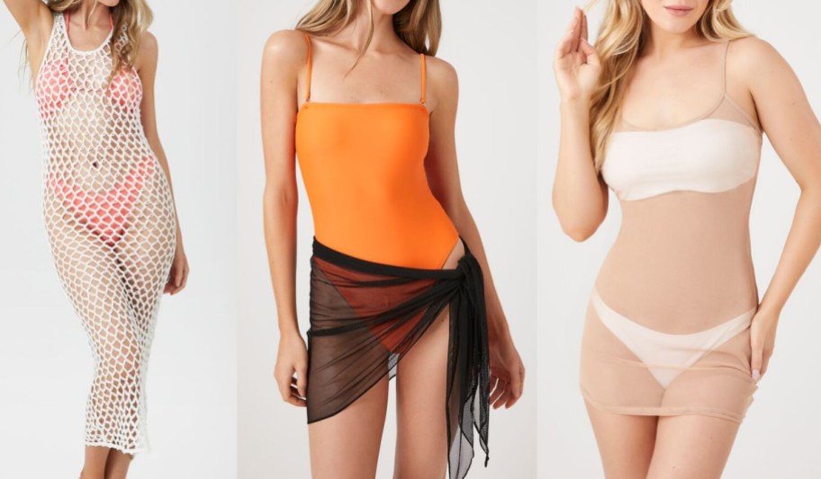 Stock images of different Forever21 swimsuit coverups