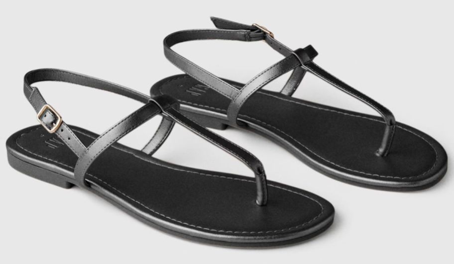 black metallic skinny strap sandals