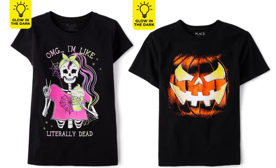 girls and boys childrens place halloween graphic tees on a white background