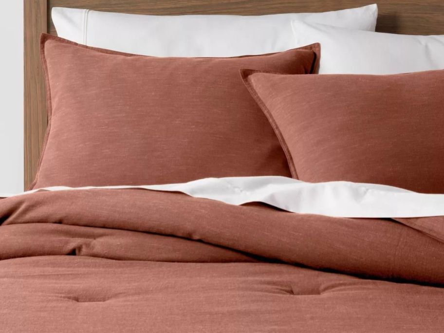 Stock image of Threshold Space Dyed Cotton Linen Comforter & Sham Set in Cognac