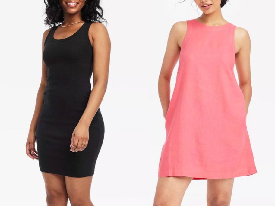 women in black and pink tank top dresses