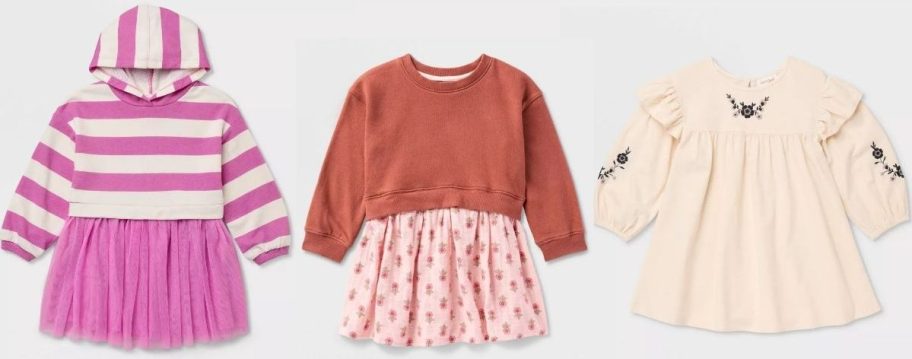 Stock images of 3 Cat & Jack Toddler Dresses from Target