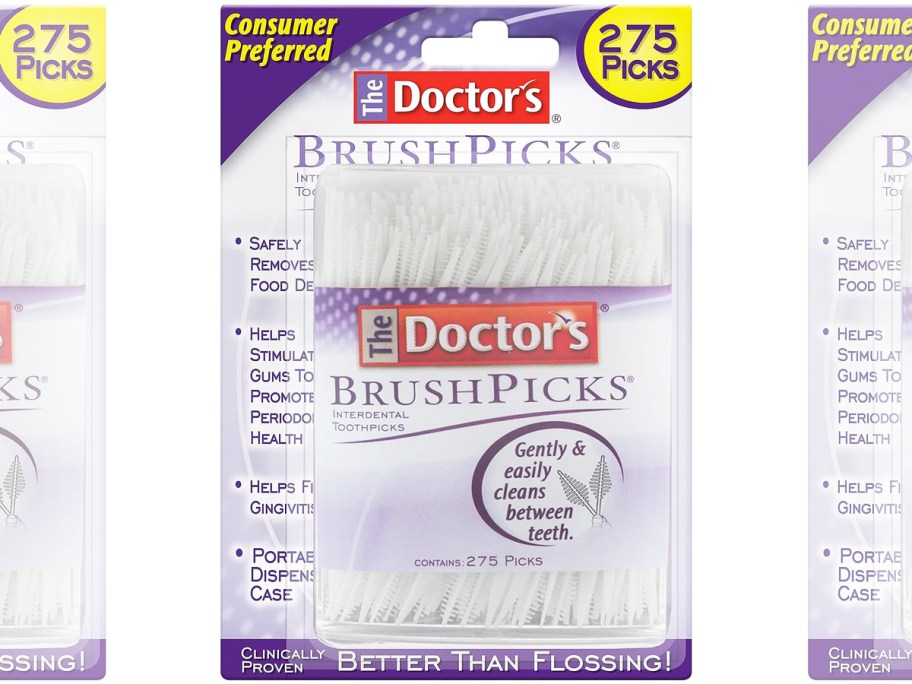 purple and white packs of The Doctor's Brushpicks