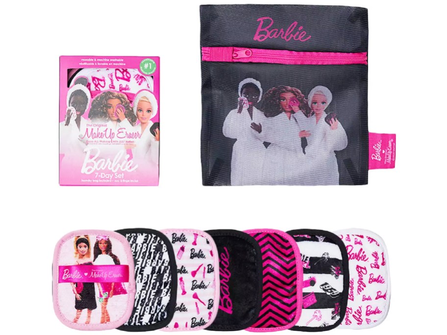 set of barbie themed mini makeup erasers
