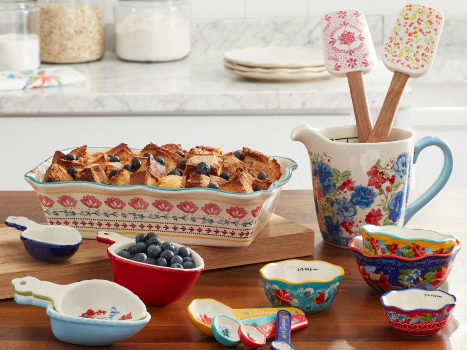 The Pioneer Woman Floral Medley 16-Piece Stoneware Bakeware Combo Set in kitchen