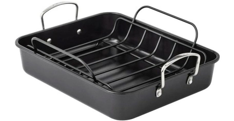 black roasting pan with wire insert