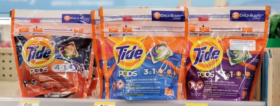 Several packets of tide pods