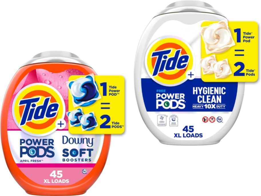 Stock images of 2 tubs of Tide Power Pods
