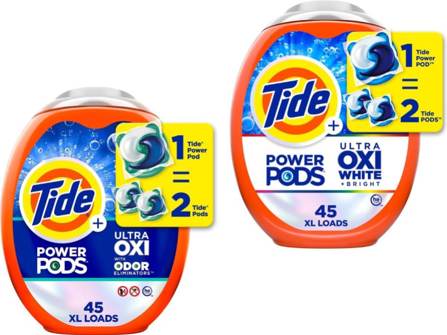 Stock images of 2 tubs of Tide Power Pods