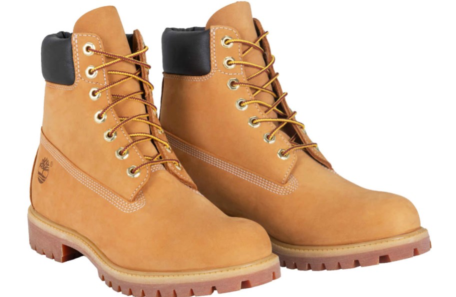 pair of leather timberland boots
