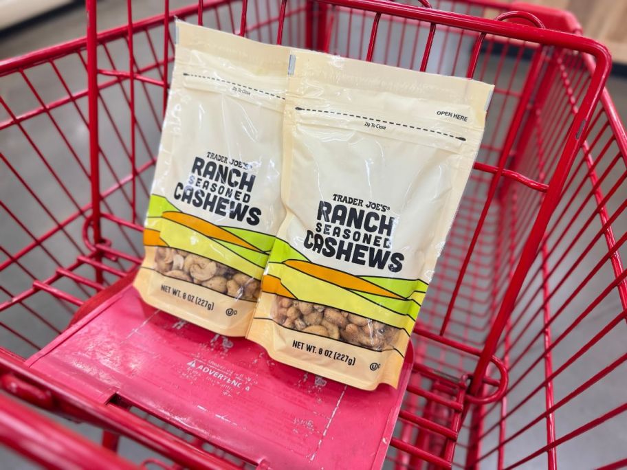 Trader Joe's Ranch Cashews in a red cart