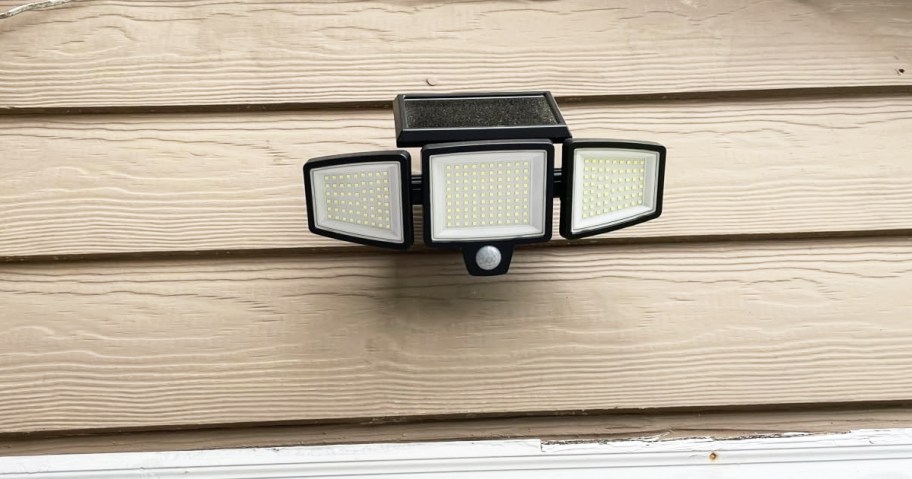 close-up of solar light attached to house