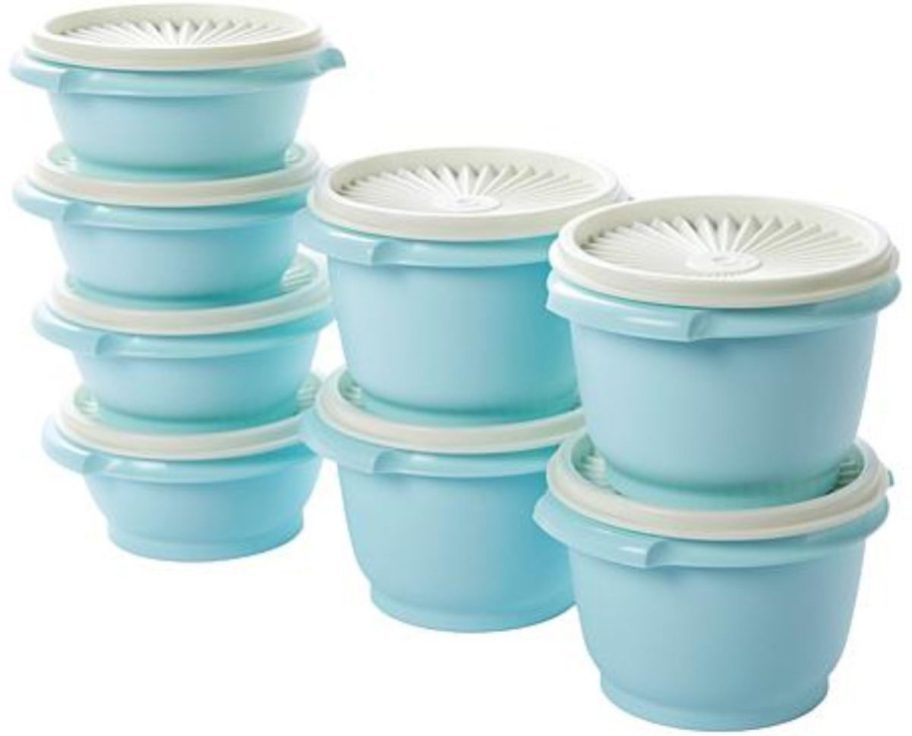 16 piece set of light blue tupperware mini bowls