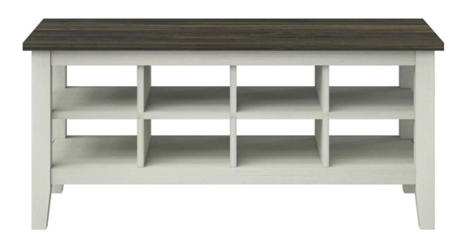Twin Star Home Two-Tone Storage Bench with Planked Top in Old Wood White