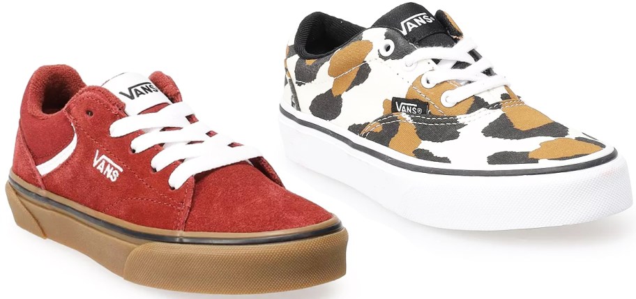 red suede and animal print vans sneakers