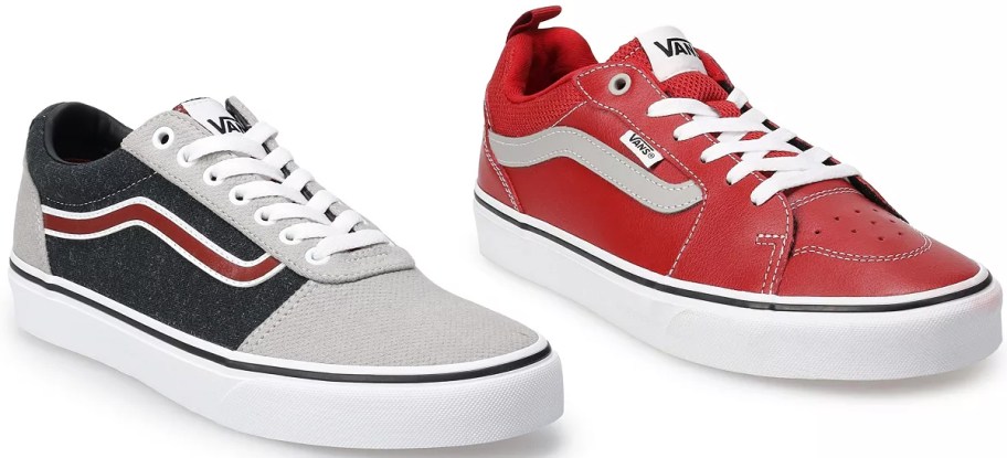 grey/black and red vans sneakers