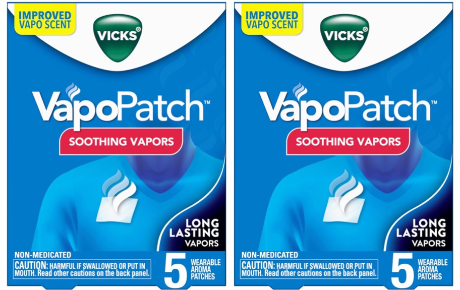 two blue and white boxes of Vicks VapoPatchs