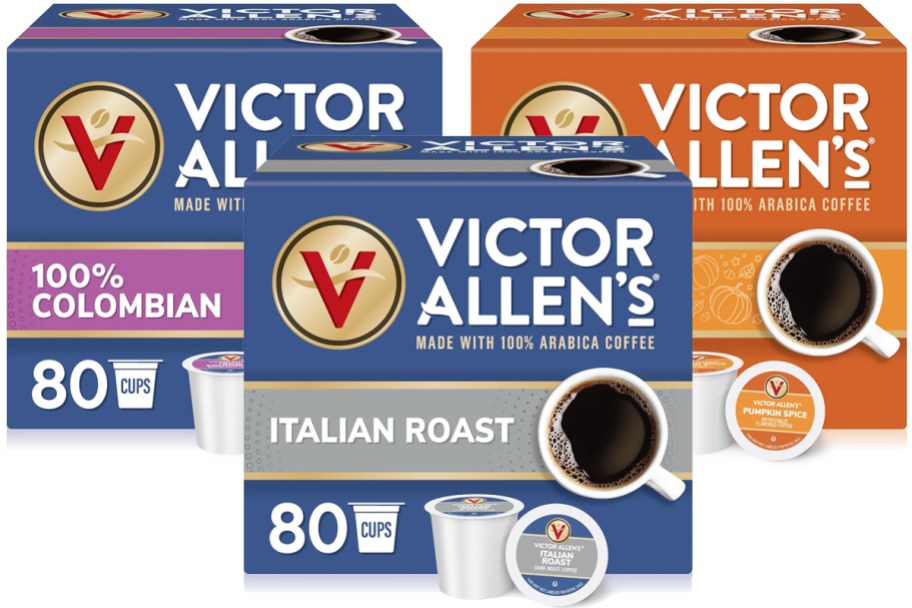 three boxes of Victor Allen's Coffee K-Cups