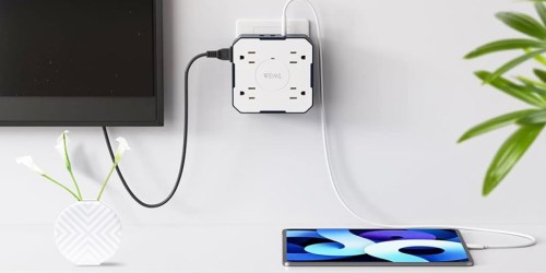 Wall Outlet Extender Only $7.99 on Amazon | Includes 8 Plugs & 3 USB Ports