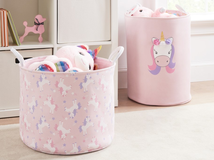 pink unicorn laundry hamper and toy bin