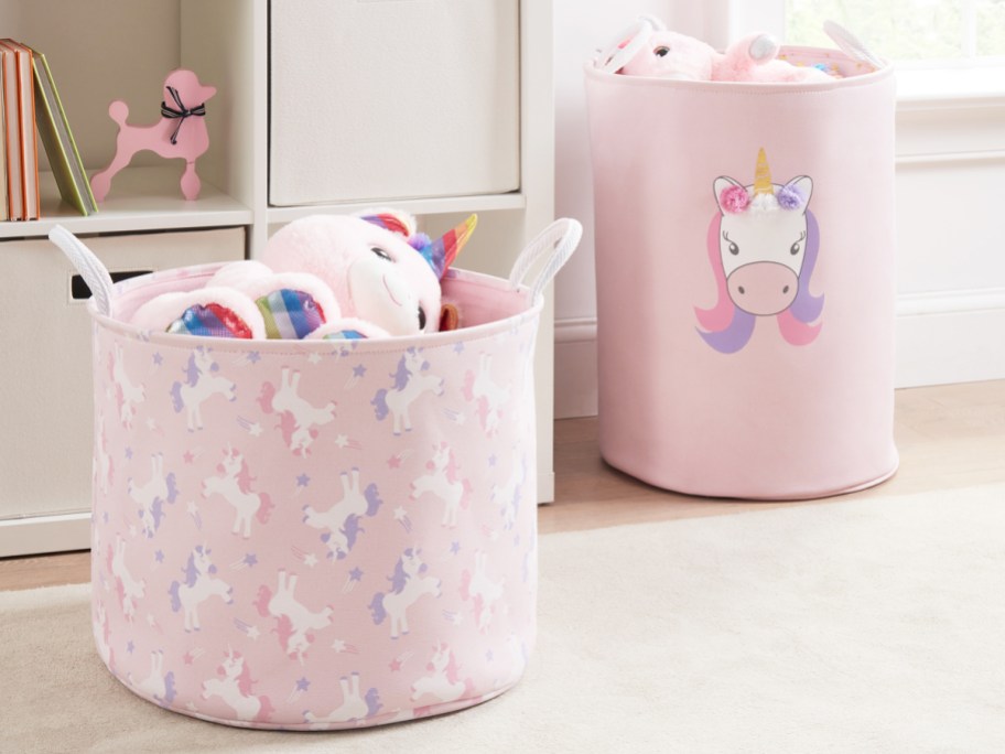 pink unicorn laundry hamper and toy bin