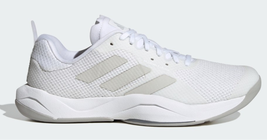 white and grey men's adidas running shoe