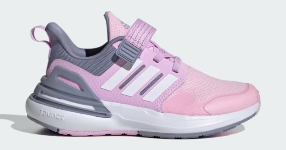 pink grey and white kid's adidas shoe