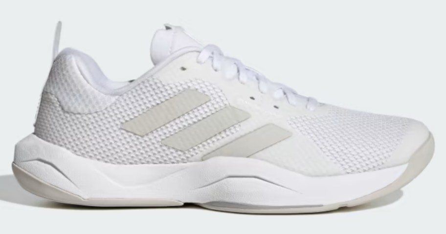 white and tan women's adidas running shoe