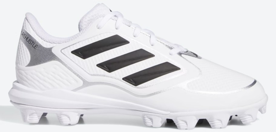 white cleat with 3 black stripes