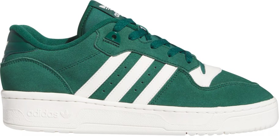 green suede sneaker with white stripes