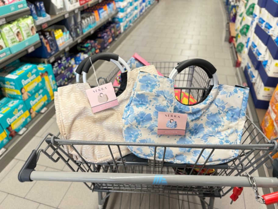 women's tote bags in a shopping cart