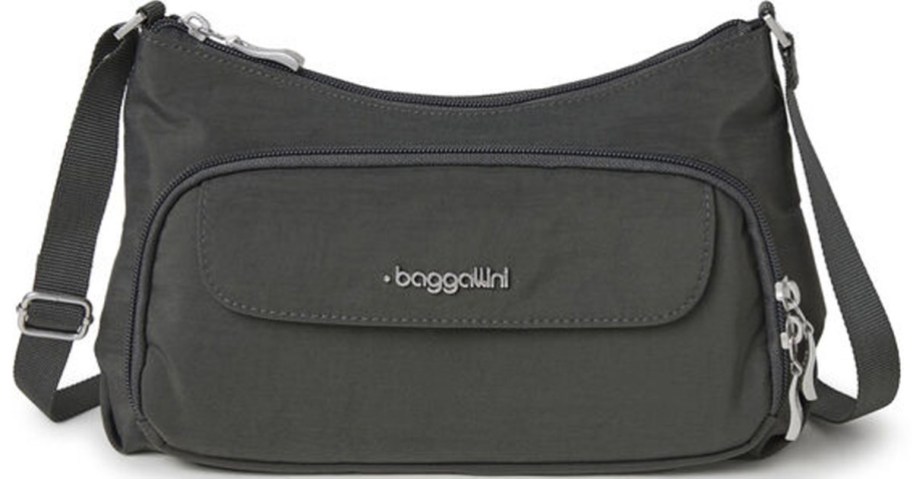 stock image of baggallini gray crossbody bag