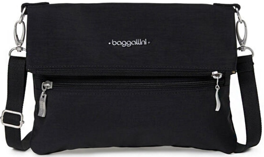 stock image of black baggallini flip zip crossbody bag