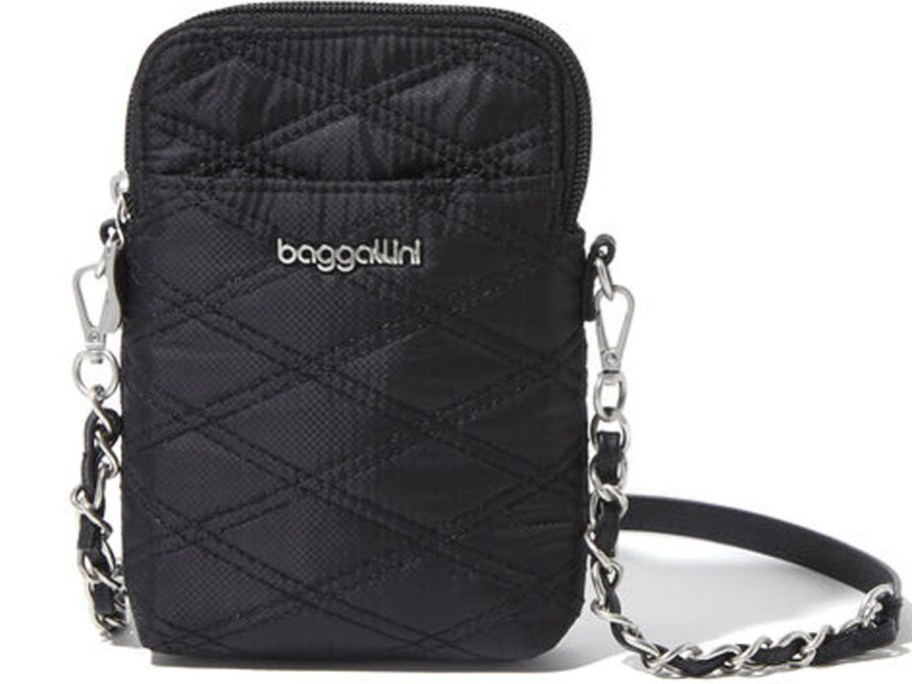black baggalini crossbody bag with black and chain strap