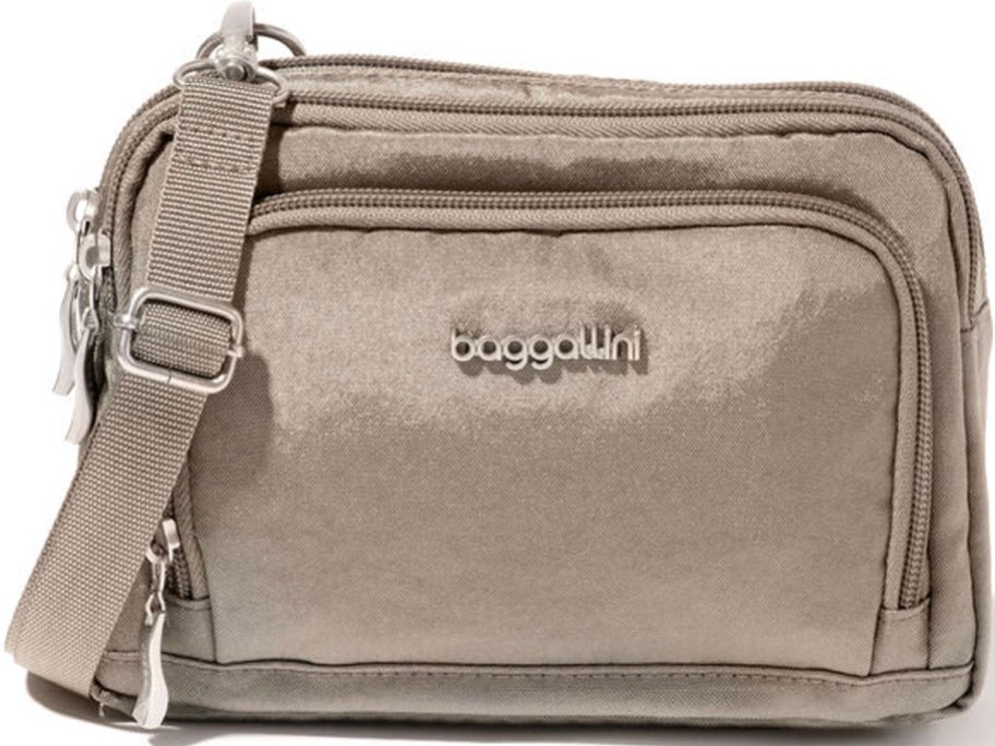 stock image of tan baggallini crossbody bag