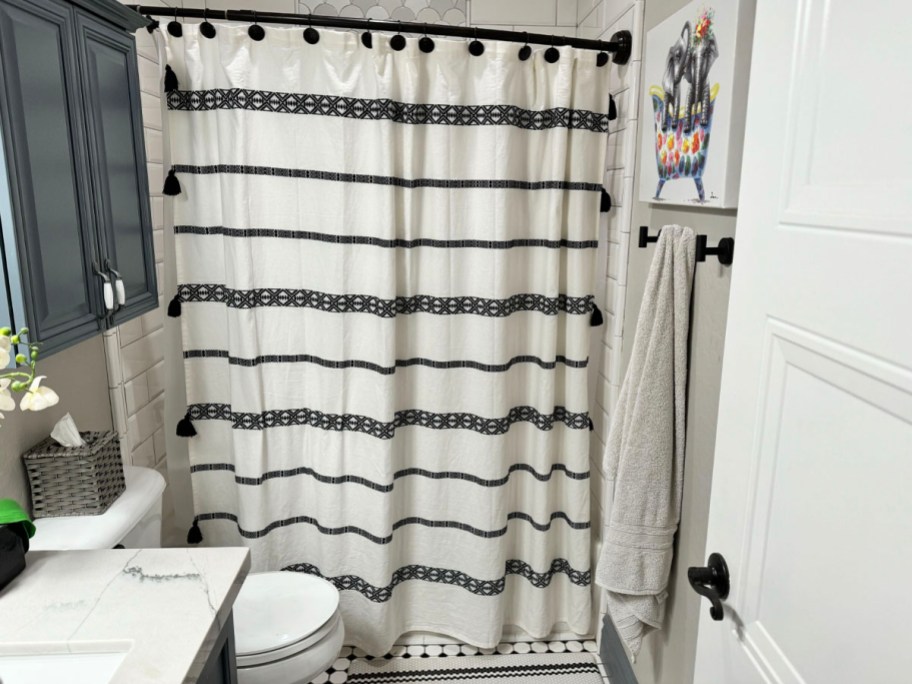 white and black striped better homes and garden shower curtain