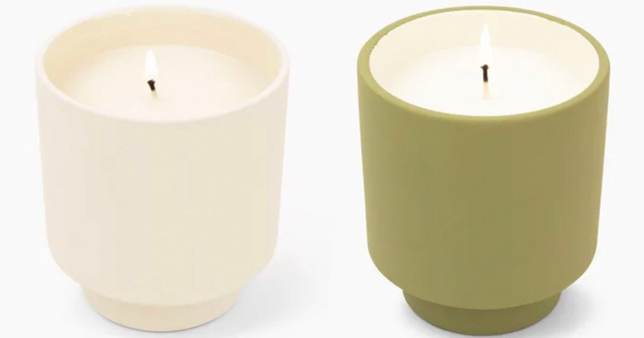 white and green ceramic candles