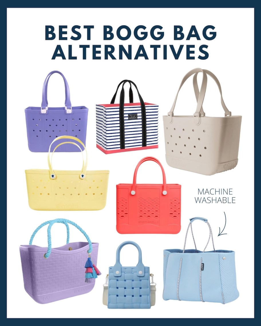 graphic collage of bogg bag alternatives
