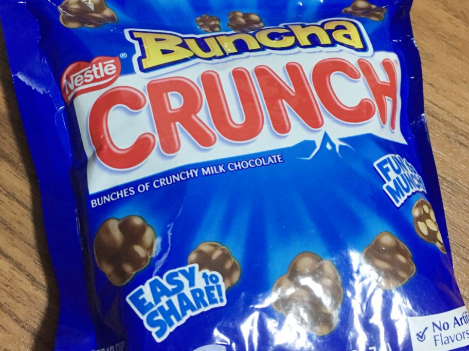 buncha crunch candy bag laying on table