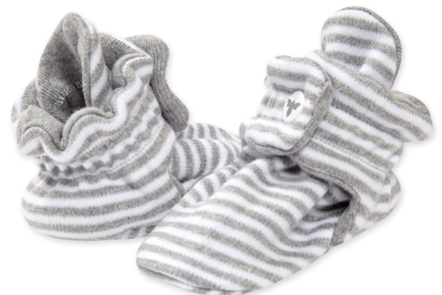 grey and white striped baby booties